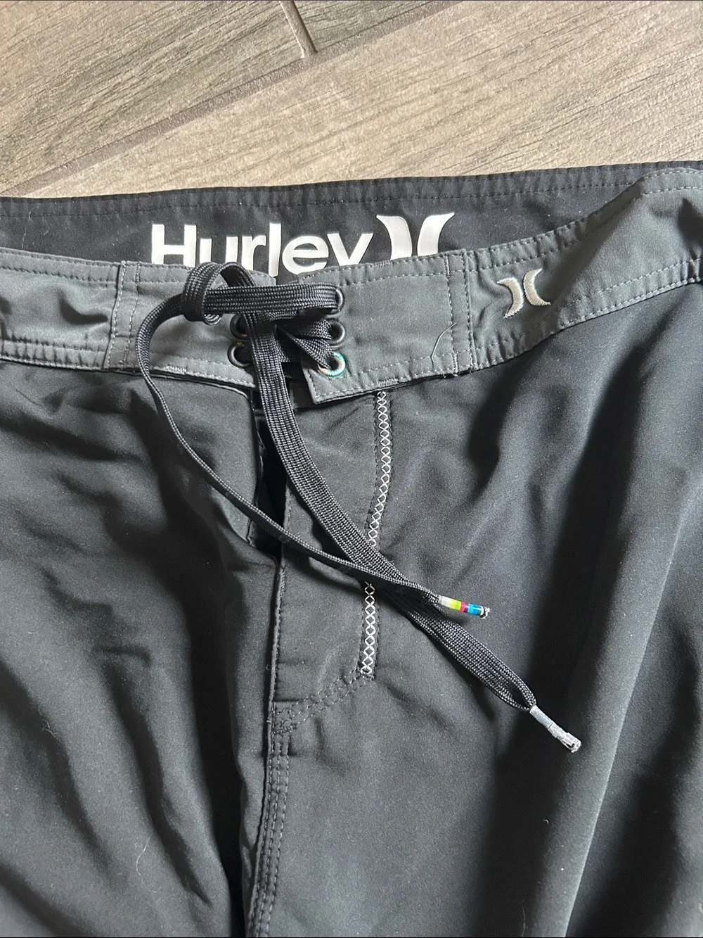Hurley Black Swim Board Shorts with Gray Stripe Accents